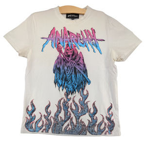 GFTD Los Angeles Mens Anarchy Grim Reaper Graphic T-Shirt White M Rhinestone